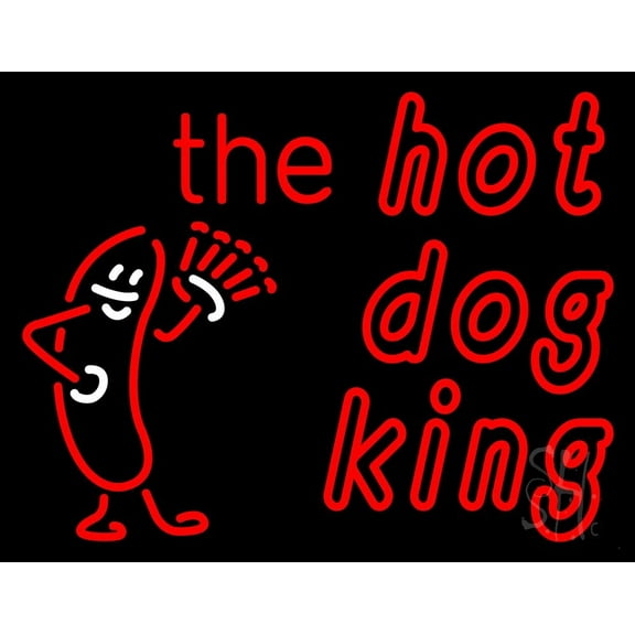 The Hot Dog King LED Neon Sign 24 x 31 - inches, Black Square Cut Acrylic Backing, with Dimmer - Bright and Premium built indoor LED Neon Sign for restaurant window and interior decor.