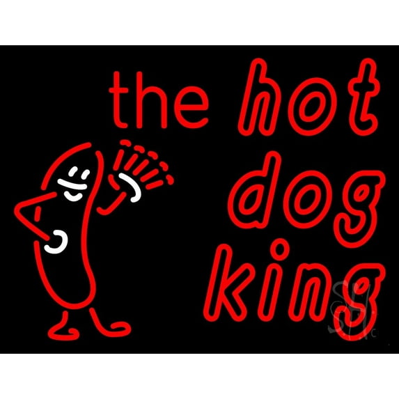 The Hot Dog King LED Neon Sign 24 x 31 - inches, Black Square Cut Acrylic Backing, with Dimmer - Bright and Premium built indoor LED Neon Sign for restaurant window and interior decor.