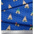 thumbnail image 3 of Soimoi Blue Japan Crepe Satin Fabric Tent & Arrow Tribal Printed Craft Fabric by the Yard 42 Inch Wide, 3 of 3
