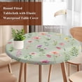 thumbnail image 4 of Pink Spring Floral Round Tablecloth, Fitted Table Cover with Elastic for 45"-54" Round Tables, Farmhouse Flowers Sage Green Leaves Table Cloth Outdoor Indoor Dinning Party Waterproof Tablecloths, 4 of 7