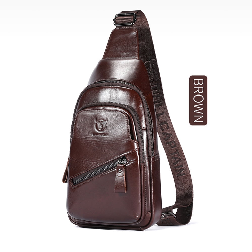 Genuine Leather Sling Bag Men Shoulder Bag Multi pocket Chest Bag with USB Charging Port Walmart