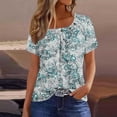 thumbnail image 2 of Zwiiyzr Women's Retro T-Shirt Crew Neck Short Sleeved Front Pleated Blouse D-Navy (M), 2 of 5