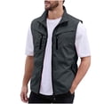 thumbnail image 2 of Agkizg Men's Outdoor Vests Solid Color Loose Fitting Multi Pocket Zip Up Stand Collar Work Utilities Vests, 2 of 5