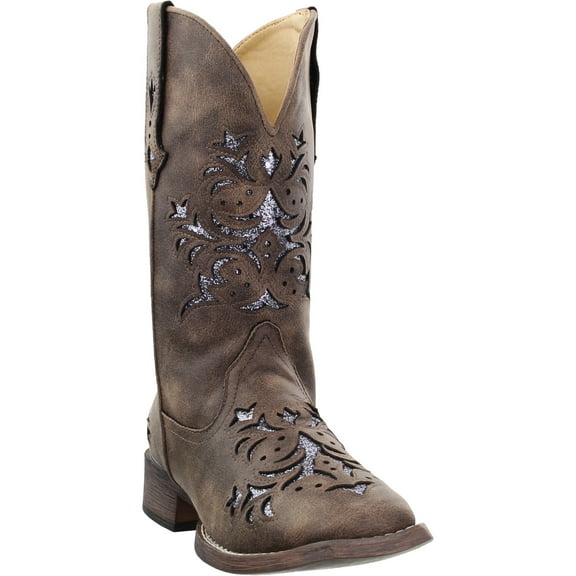 Roper Womens Riley Glitz Tooled Inlay Snip Toe Cowboy Mid Calf Boots