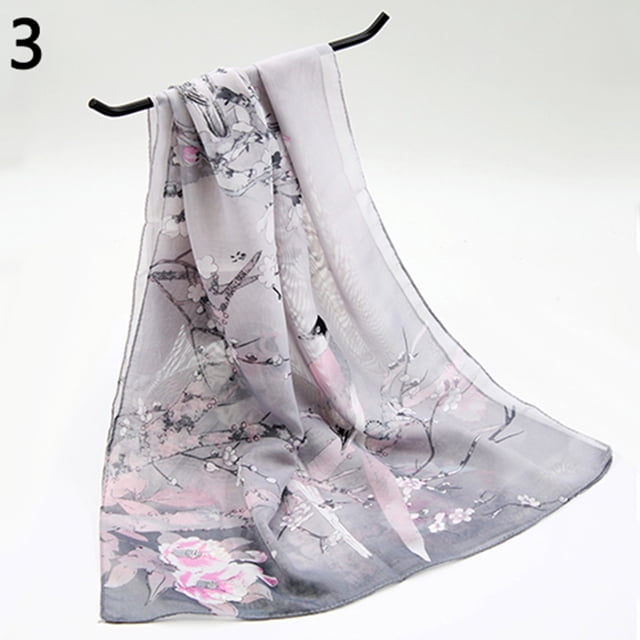 Opolski Mode Femmes Longue Étole en Mousseline Griffonnage Fleur Imprimée Foulard Douce Anti-Soleil