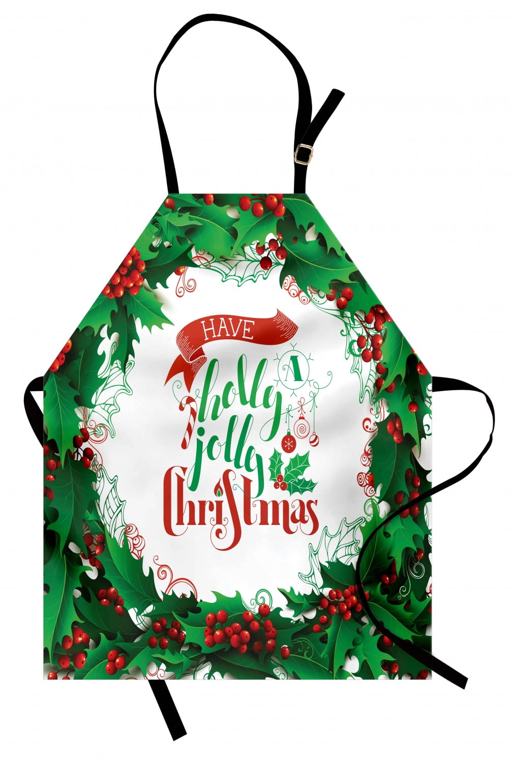 Christmas Apron Have A Happy Jolly Christmas Lettering with Red Berries Framework Print, Unisex