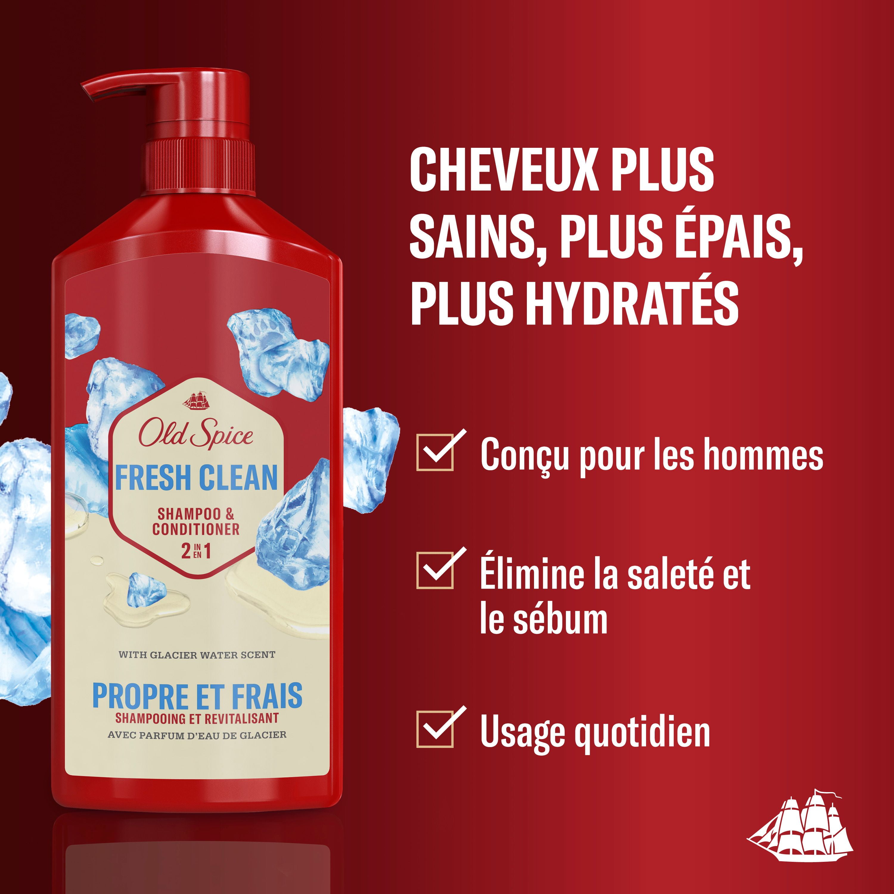 Old Spice Fresh Clean Shampoo and Conditioner 2in1 for Men with Glacier Water Scent, for Thick and Healthy Hair for Men, 650ML