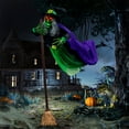 thumbnail image 4 of 6FT Floating Witch Halloween Decor,Animated Hovering Witch Animatronics,Witch Decoration with Voice Activated Sensor,Halloween Flying Witch Decorations Outdoor Green Face, 4 of 10