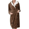 thumbnail image 2 of Women's Star Print Fleece Bathrobe, Long Length Plush Robe, Soft Cozy Loungewear, Knee Length Gown with Pockets, Comfortable Spa Style Robe for Women Khaki L, 2 of 5