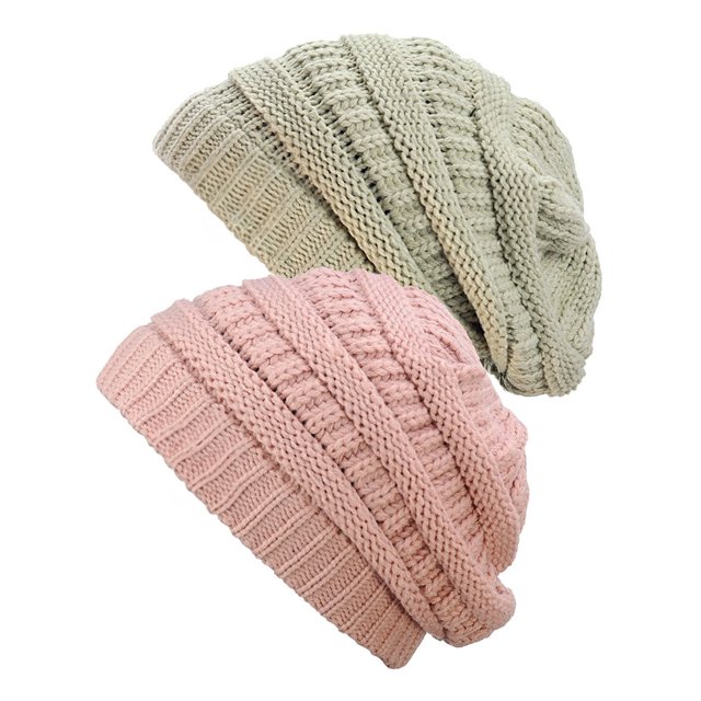 Bonnet Tricoté pour Femmes (Lot de 2), Beige/rose Indi