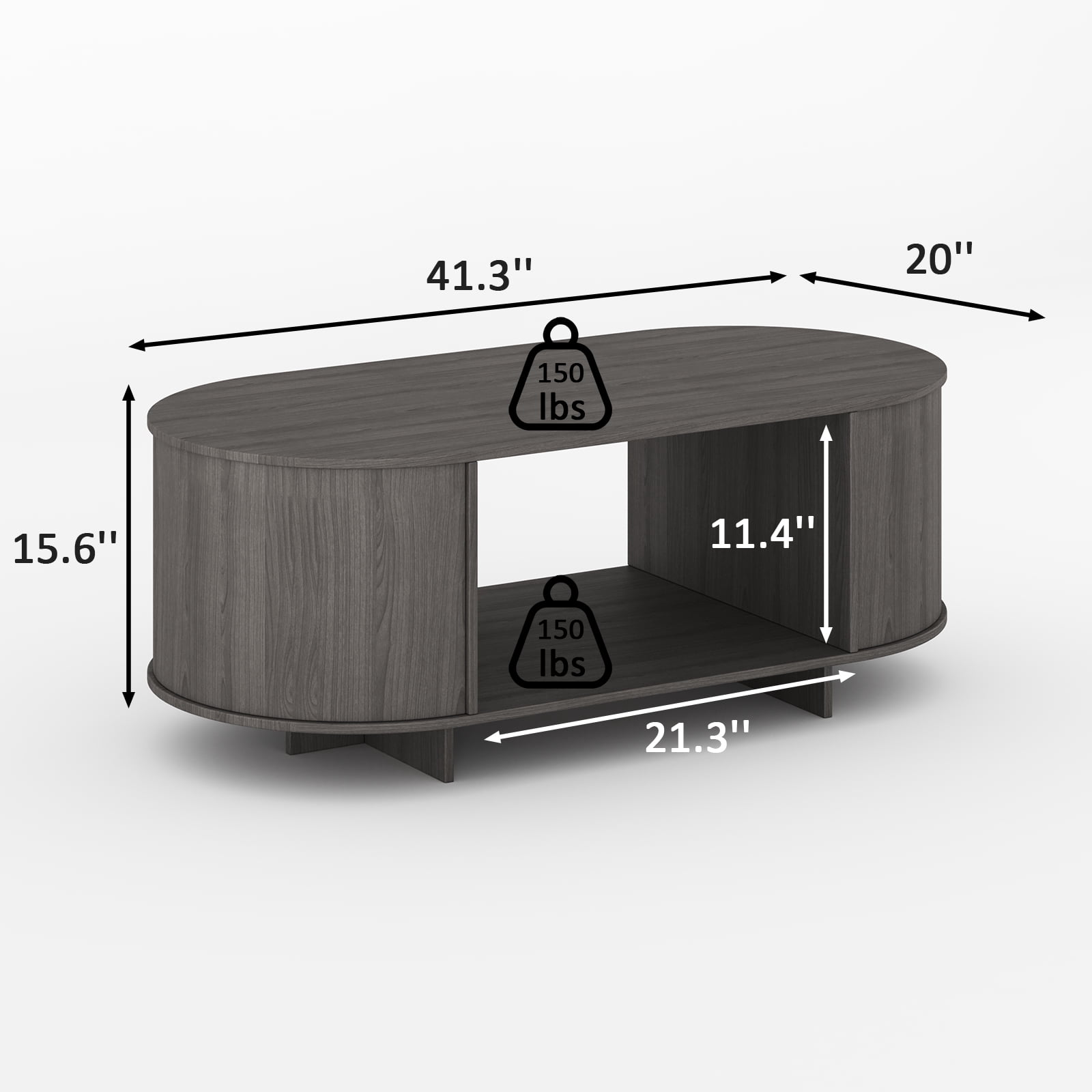 41.3" Oval Coffee Table with Lower Storage Shelf, Modern Accent Table for Living Room & Bedroom