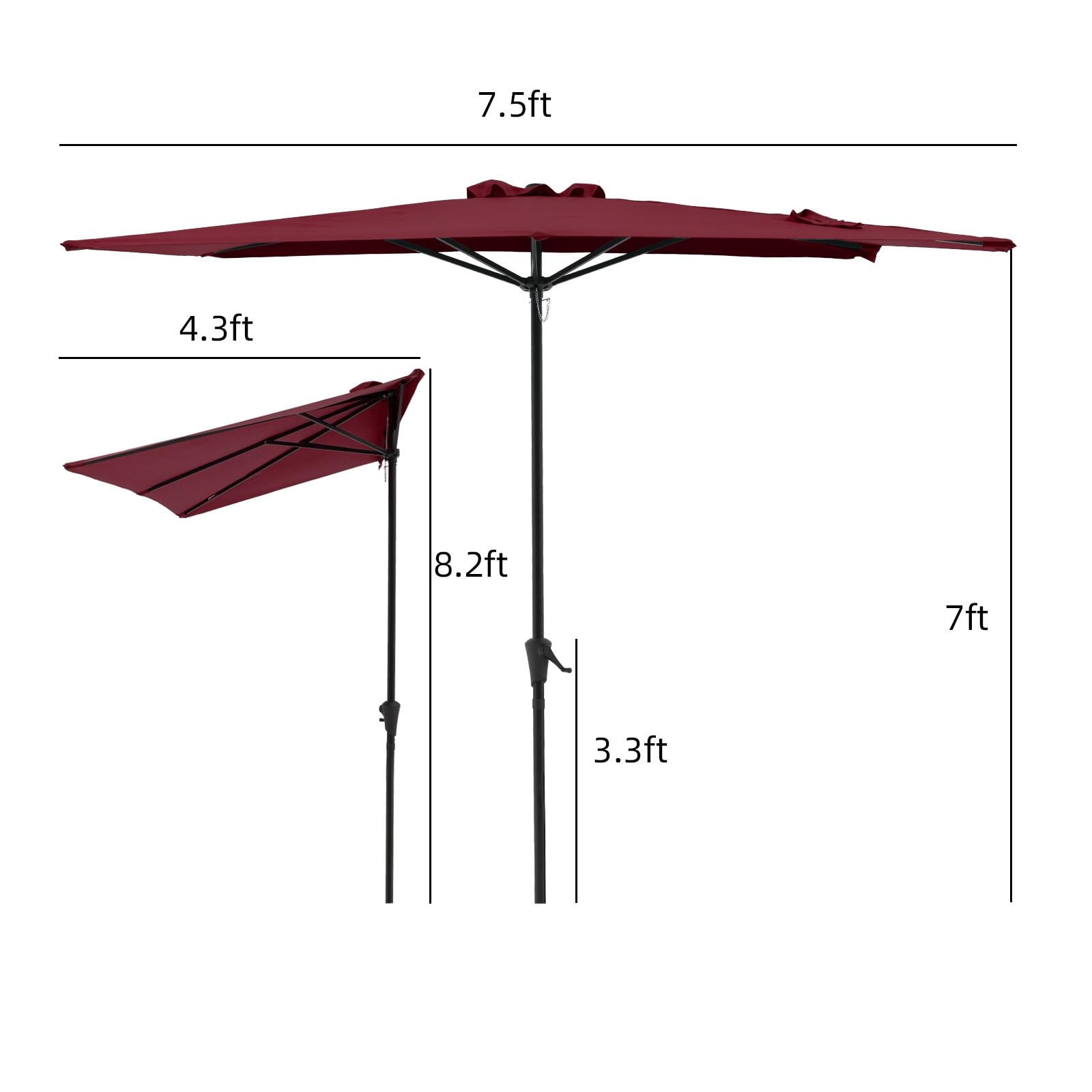7.5’by 4’ Patio Umbrella with Outdoor Umbrella Base, Half Rectangular Outdoor Umbrella with Crank, Heavy-Duty Resin Patio Umbrella Base Included, Burgundy