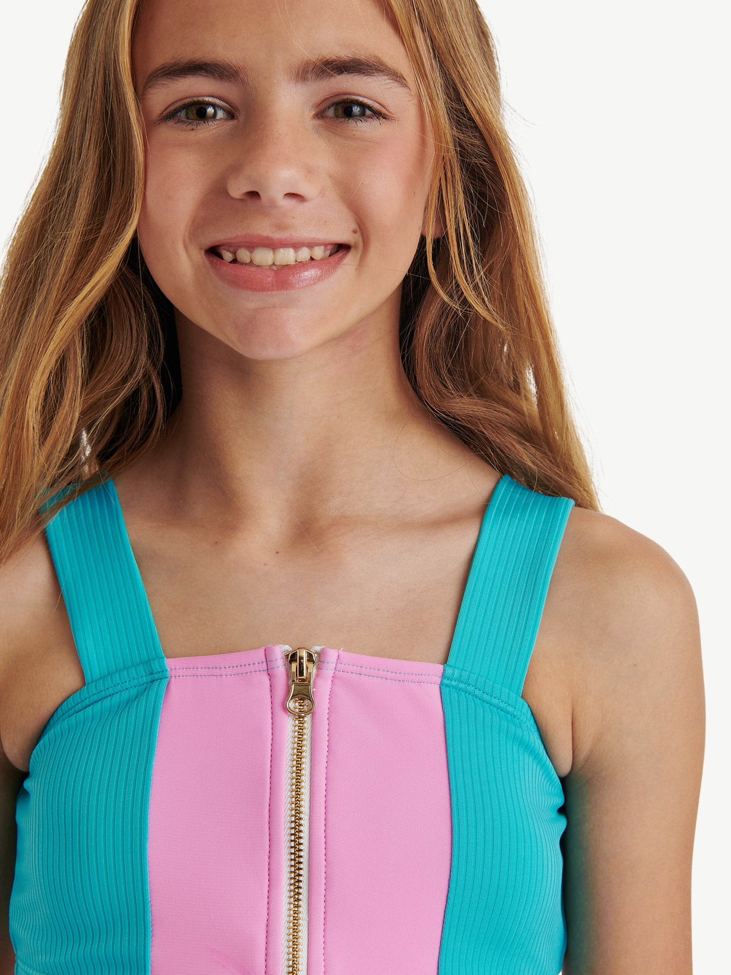 Justice Girls Ribbed Zipper Bikini Swimsuit, 2 Piece, Sizes XS-XL