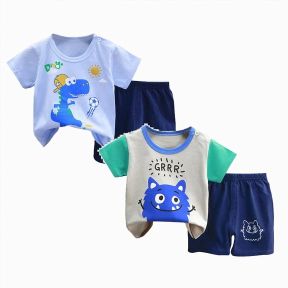 Xyant Boy Toddler Baby Summer Clothes 3 6 12 18 24 Months 2T 3T 4T 5T Boys Outfits 4Pcs Short Sleeve T-Shirt Tee Tops Casual Elastic Shorts Set,Size 2-3 Years