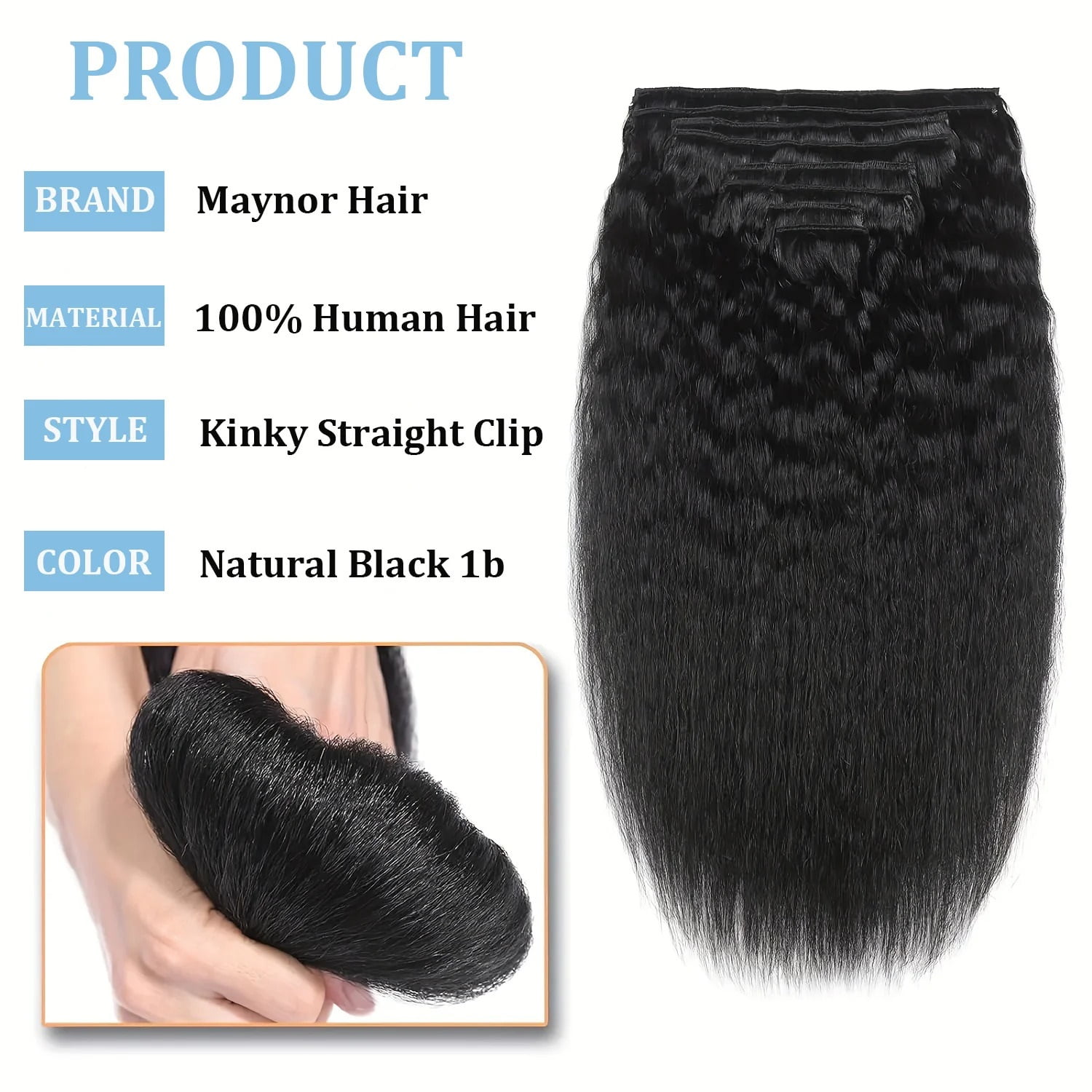 Kinky Straight Clips In Human Hair Extensions Natural Color 8Pcs/Set Full Head For Women