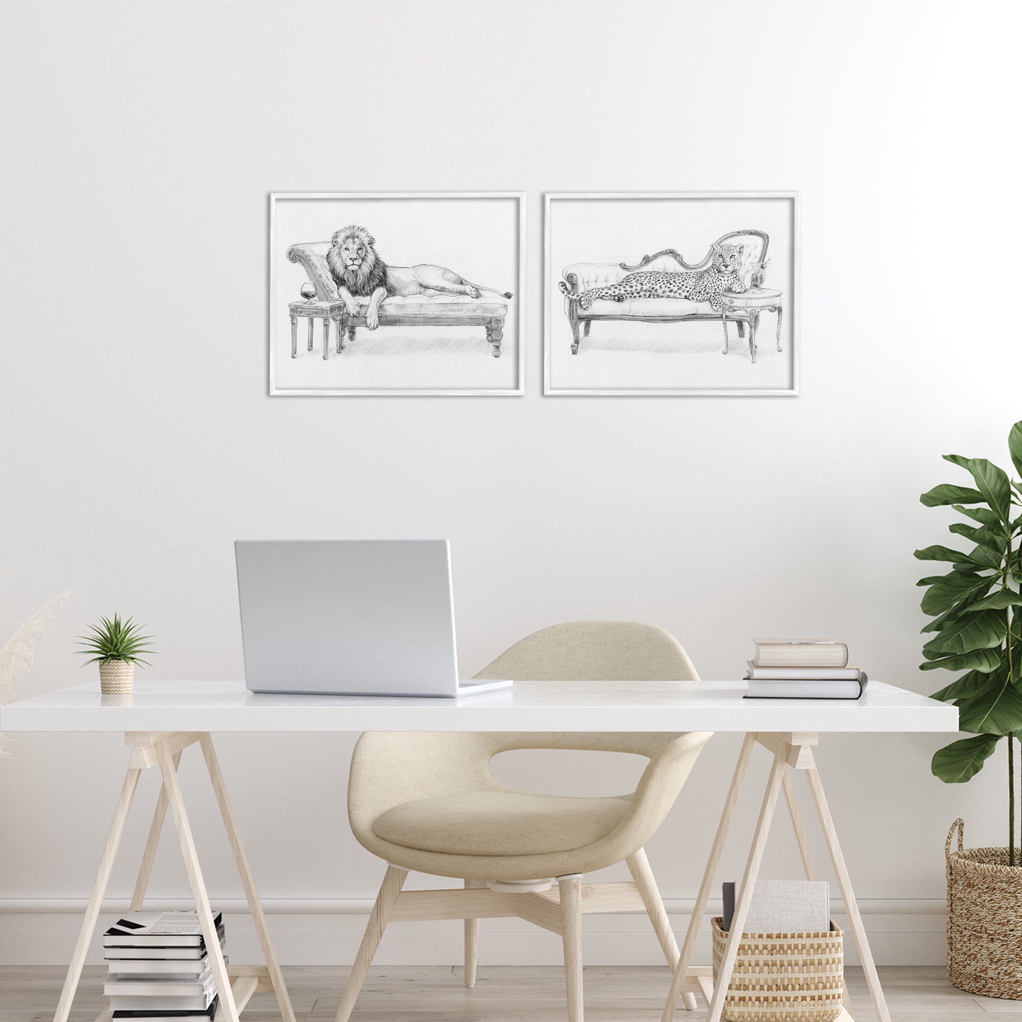 Stupell Industries Lounging Beasts Wildlife 2 Piece White Framed Giclee Art Set, design by Victoria Barnes