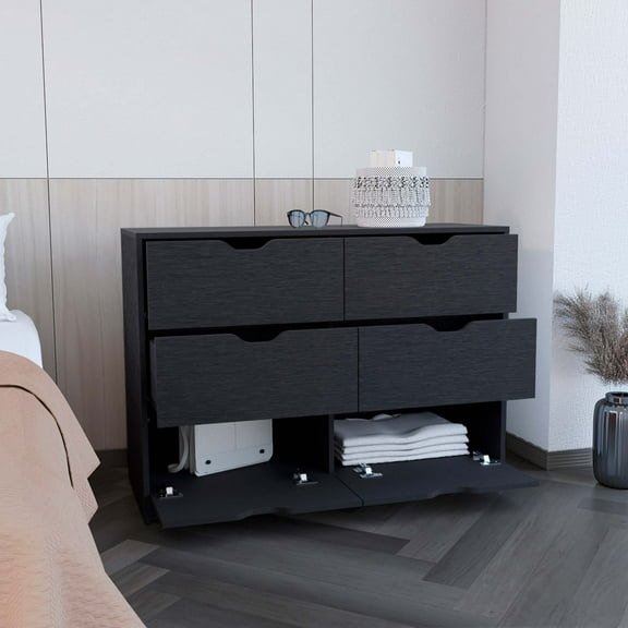 Newboti Furniture Dresser 30"H, Drawer Dresser with 2 Lower Cabinets, Drawer Chest, Black 44288