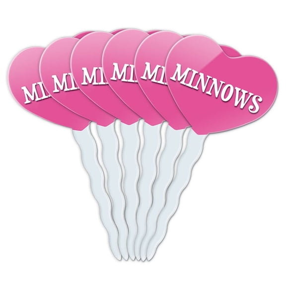 Minnows Heart Love Cupcake Picks Toppers - Set of 6