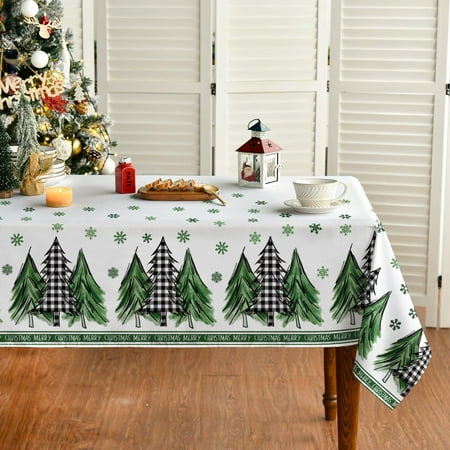 Christmas Tablecloth 60×60 Inch Trees Snow Green Washable Table Cover for Party Picnic Dinner Decor
