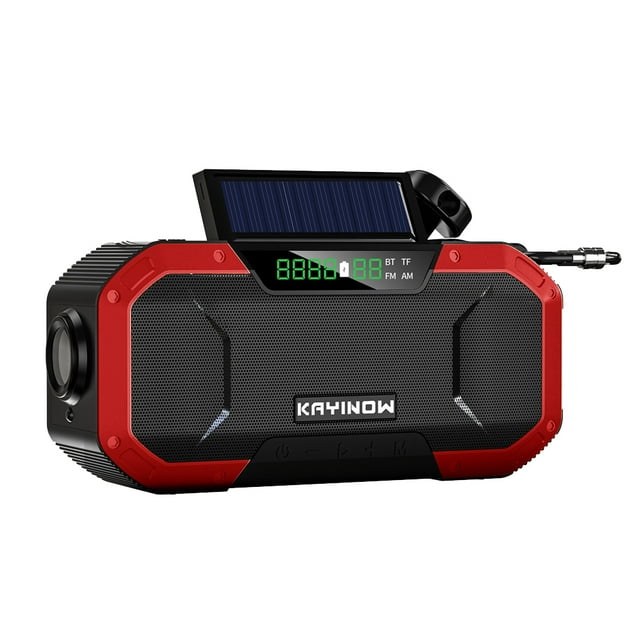 Portable Waterproof Hand Crank Emergency Radio Camping Solar Powered Bluetooth-compatible Speaker with LED Flashlight Cellphone Red