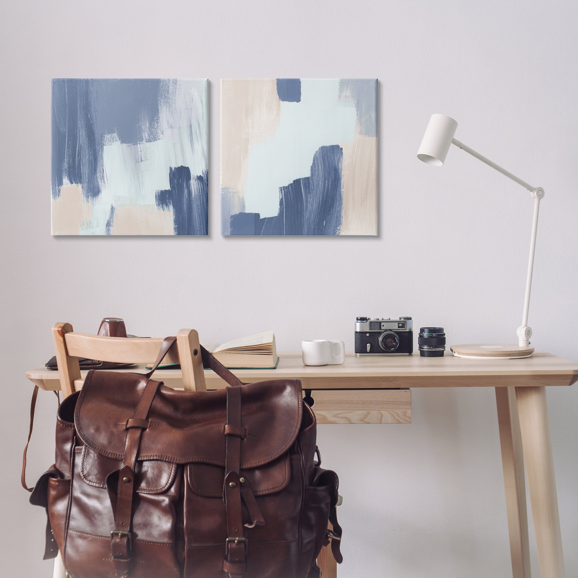 Stupell Industries Restless Blue Brush Strokes Abstract Painting Wrapped Canvas Art Print Wall Art, 17 x 17, Set of 2