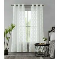Dainty Home Diamonds Linen Look Boho Semi-Sheer Fabric With Geometric Modern Embroidered Geometric Diamonds Textured Designed Curtain Panel Pair Grommet Panel Pair 2 Curtain Panels 76" x 84" in White
