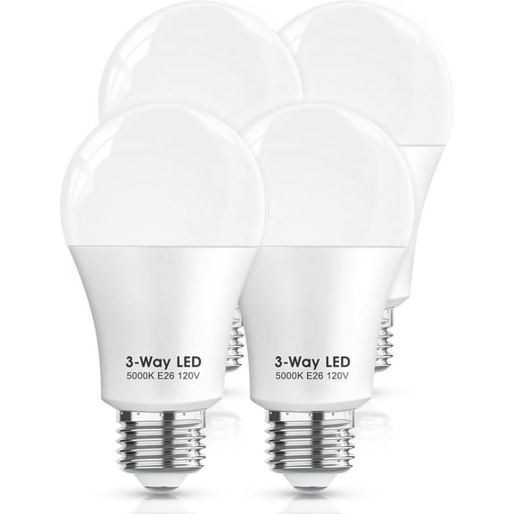 CERPXFF-3 Way LED Light Bulbs 50 100 150W Equivalent, Daylight White 5000K 3 Way Light Bulbs, A19 Three Way Light Bulb,E26 Base LED Light Bulb for Reading,Living Room-4 Pack