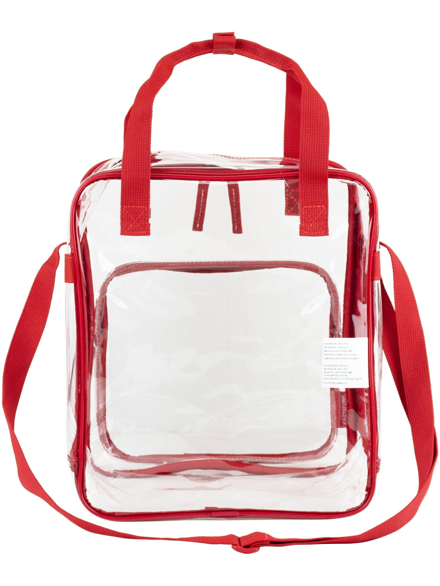 Eastsport Unisex Clear Double Handle Stadium Approved Tote, Red Trim