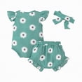 thumbnail image 4 of NOLDARES Newborn Baby Girl Shorts Set Little Cutie Outfits Short Sleeve Romper Frill Trim Shorts(Green,6-9 Months), 4 of 7