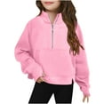 thumbnail image 2 of UTTOASFAY Girls' Half Zipper Solid Color Pullover Fleece Hoodie Long Sleeve Sweatshirt Autumn Top Kids Pink 5-14Y, 2 of 6