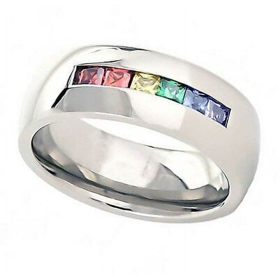 Pride Shack - String of Rainbow Sleek Top Ring LGBT Lesbian Gay Pride Ring Sizes