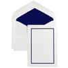 JAM Paper Wedding Invitation Set, Large (5 1/2" x 7 3/4"), Bold Border Set, White Card with Navy Blue Border, Navy Blue Lined Envelopes, 50/pack