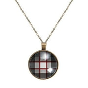 OWNTA Black & White Scottish Plaid Pattern Gorgeous Glass Circular Pendant Necklace for Women - Stunning Addition to Your Collection!