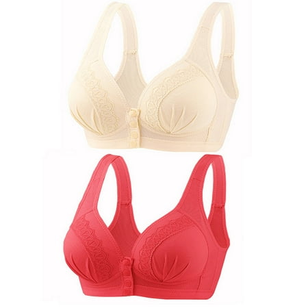 

Meichang Womens Bras Plus Size Support T-shirt Bras Seamless Sexy Bralettes Stretch Breathable Front Closure Full Figure Bra Sets 2 Pack Nuring Bra