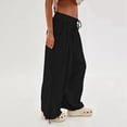 thumbnail image 3 of Womens Casual Loose Fit Wide Leg Cotton Pants Drawstring Stitching Baggy Pants Trousers with Pockets, 3 of 5