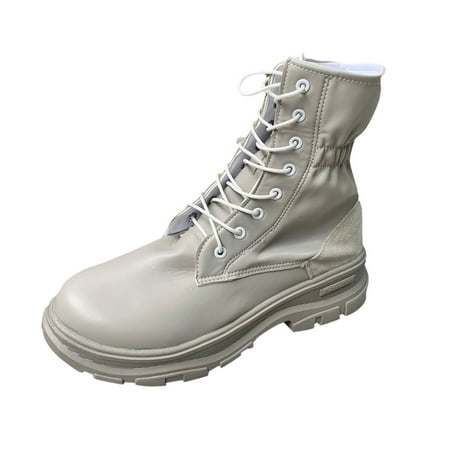 

WANYNG Fashion Elastic Solid Color Leather Cloth Stitching Lace-up Platform Casual Short Boots Boots Women Size 9 Winter Cute Boots