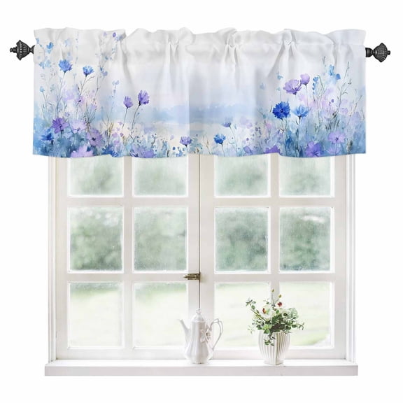 Blue Flower Kitchen Valances for Windows 42x12 Inch Kitchen Curtains Valances Rod Pocket Modern Pastoral Watercolor Oil Painting Bathroom Window Valances for Window Treatment Decor