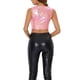 thumbnail image 3 of INSPIRAR CHIC Camisetas sin mangas para mujeres, tops cortos metálicos brillantes, XL Rosa claro, 3 of 6