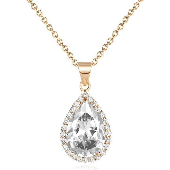 Diamond Teardrop Pendant Necklaces For Women Crystals Birthstone Costume Jewelry Gifts For Women，Gold Plated 17.92   1.97 Inch Chain[o3344]