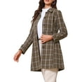 thumbnail image 4 of INSPIRE CHIC Single Breasted Pea Coat for Women's Plaid Winter Trench Outerwear L Coffee, 4 of 6