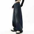 thumbnail image 5 of Retro Street Style Wide Leg Jeans High Waist Loose Fit Vintage Denim Pants for Women, Mid-Low Rise Baggy Boyfriend Long Blue Jeans, 5 of 6