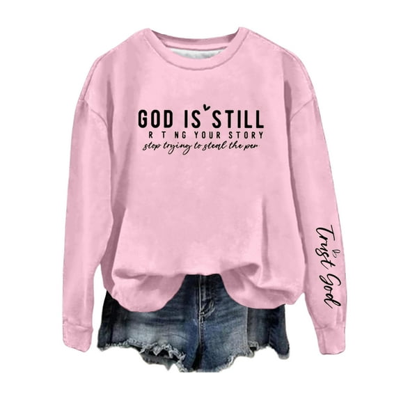 Wangmeiwg Women's Letter Print Hoodies Pullover Sweatshirt Fashionable Fall Winter Comfort Wear Soft Casual Long Sleeve Top For Daily Outfits And Layering Pink L