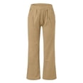 thumbnail image 3 of Outfmvch cotton linen pants women Gauze Drawstring Lace Side Women's Culottes Cotton Linen Palazzo Pants Straight-legs Womens Embroidered Linen Pants Paper Bag Pants Gaucho Pant Khaki 2XL, 3 of 6