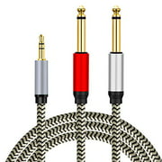 3.5mm to 6.35mm Cable 12Ft,Hanprmee 3.5mm 1/8" TRS to Dual 6.35mm 1/4" TS Mono Stereo Y-Cable Splitter Cord Compatible