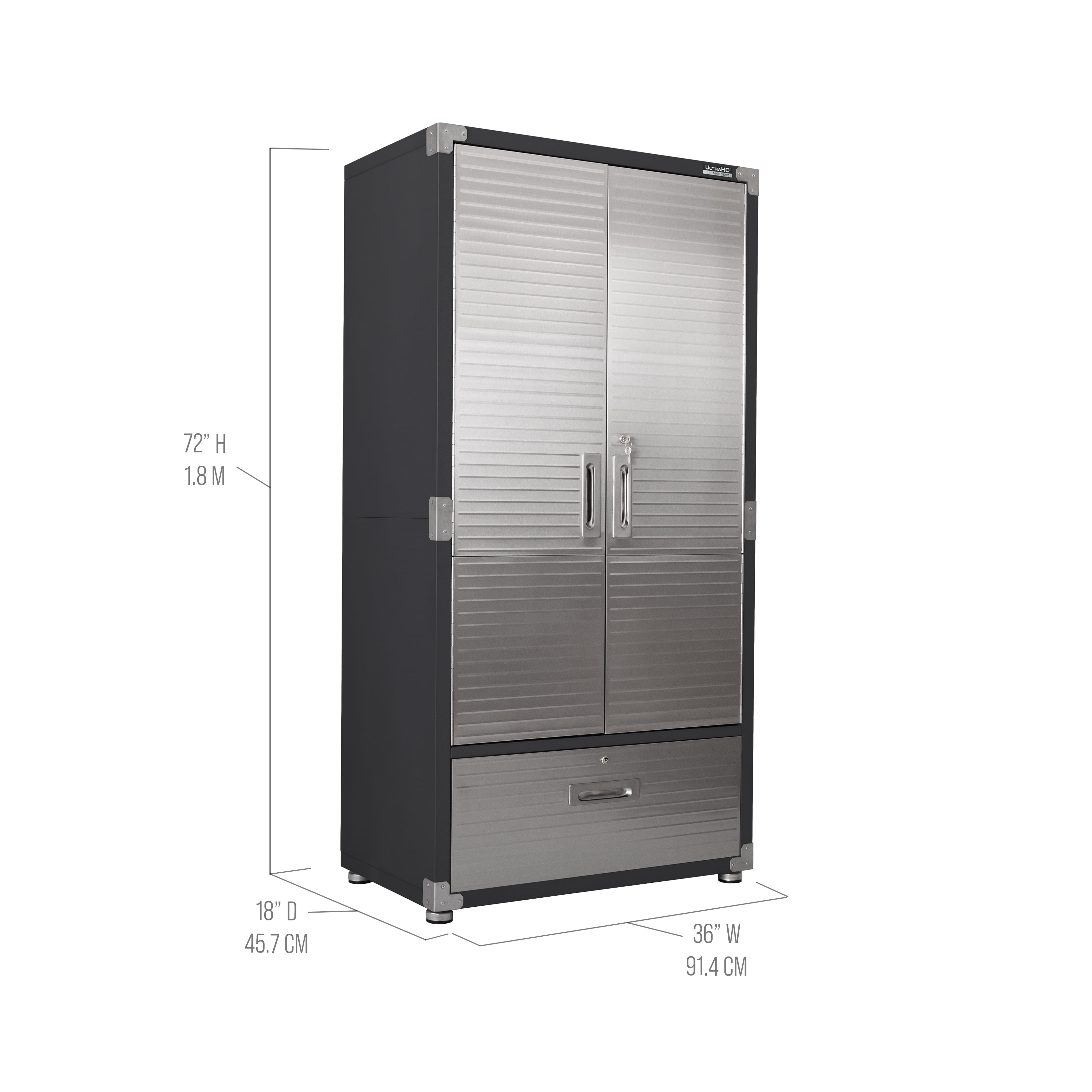 Seville Classics UltraHD® French Door Storage Cabinet with Drawer, 36" W x 18" D x 72" H