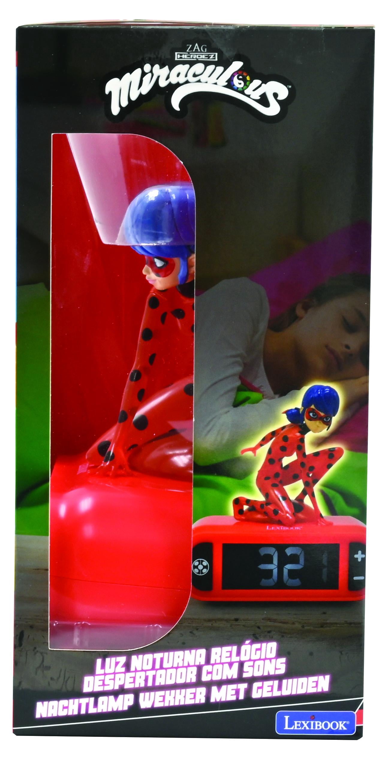 Lexibook - Miraculous Digital Alarm Clock with Night Light Snooze, Clock, Luminous Ladybug, Red Colour