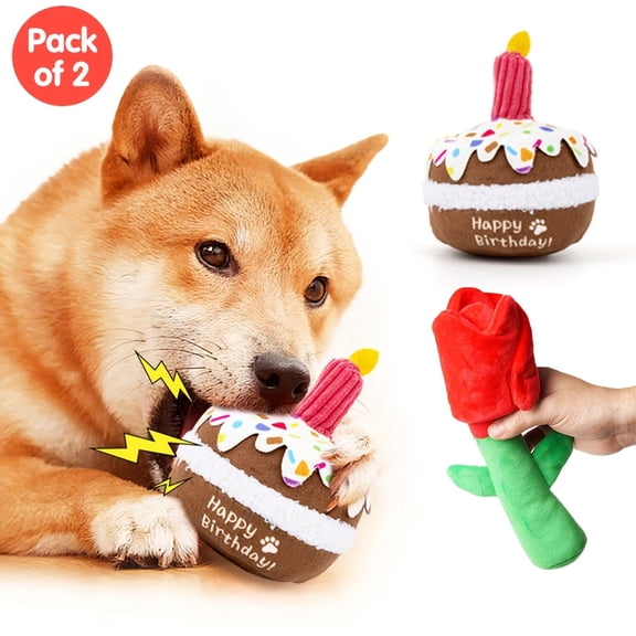 2 Pack Interactive Dog Toys Set – Rose Snuffle Toy & Squeaky Cake Plush Dog Toy for Small Medium Dogs, Slow Feeding Puzzle, Anxiety Relief, Enrichment Chew Toys