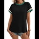 thumbnail image 1 of Blusa Informal de Corta con Cuello Redondo y Bloques de Color Acanalados para Mujer Negro XXL, 1 of 9