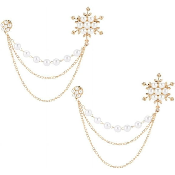 2Pcs Chain Brooches Pearl Flower with Hanging Chain Brooch Lapel Pin Alloy Tassel Brooch Pin Fashion Light Gold Jewelry for Men Suit Fashion Suit Accessories for Men Women