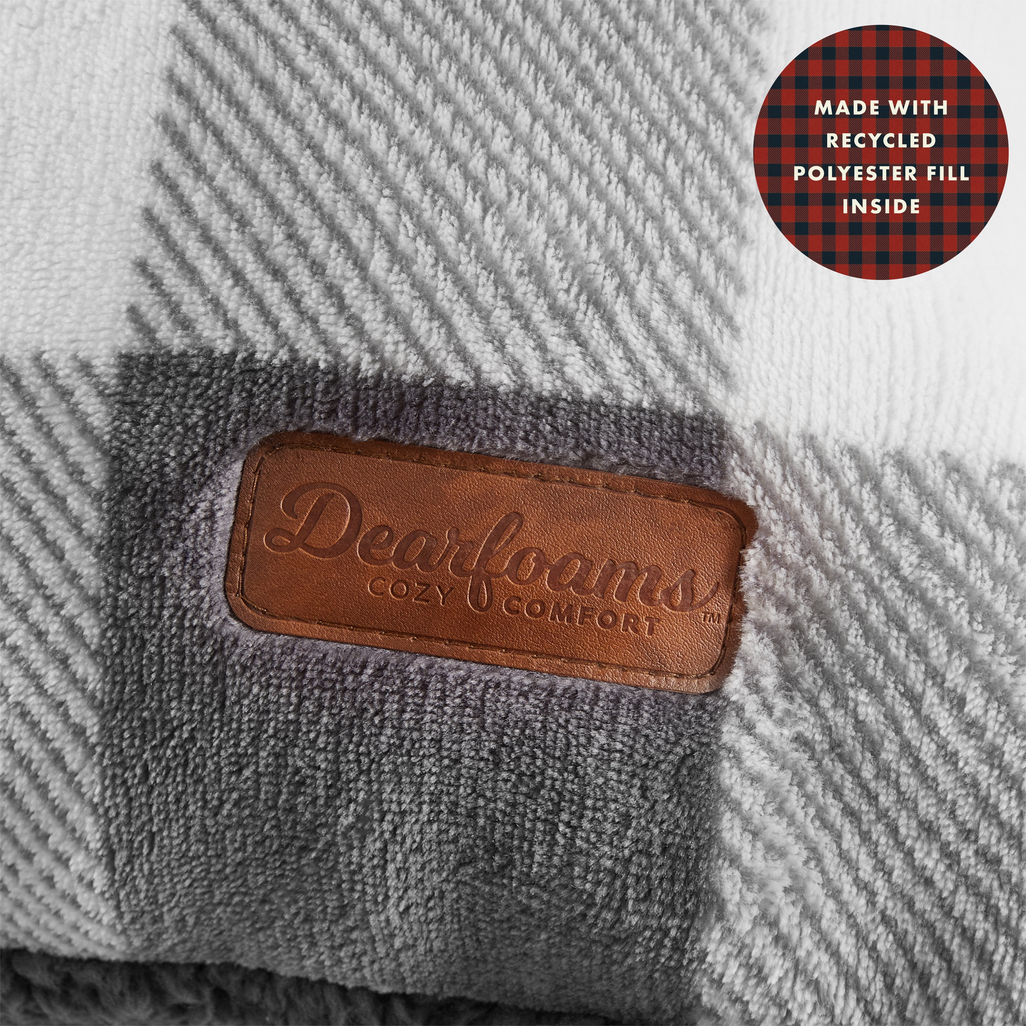 Dearfoams Royal Plush Reverse to Super Soft Sherpa Body Pillow, 20" x 48", Grey White Check, Polyester Fill